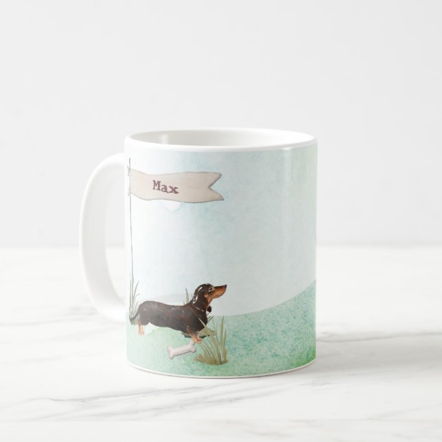 Mug Nom personnalisé Chien de compagnie noir et tan Da (Devant gauche)