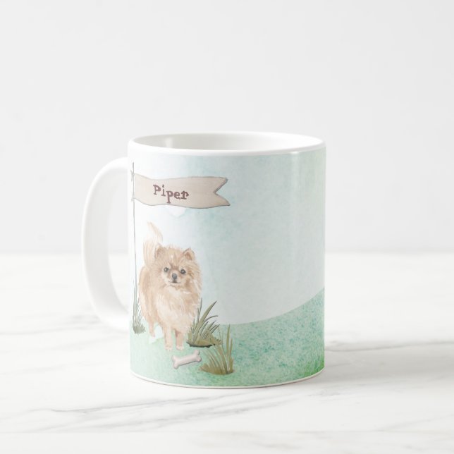 Mug Nom personnalisé Chien Pommeranian (Devant gauche)