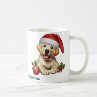 Mug Nom personnalisé, chien portant casquette Père Noë