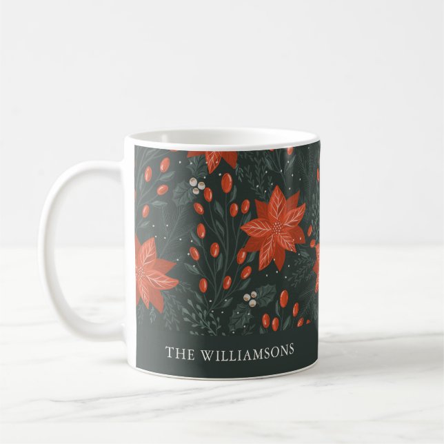 Mug Nom personnalisé Christmas Red Green Berries Poins (Gauche)