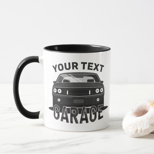 Mug Nom personnalisé Classic Muscle Garage Retro (Avec donut)