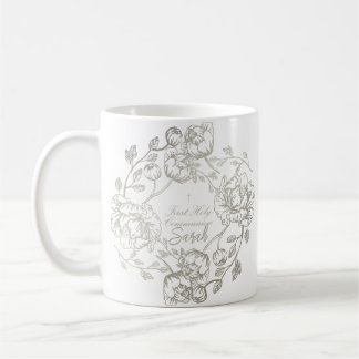 Mug Nom personnalisé Communion Floral Or