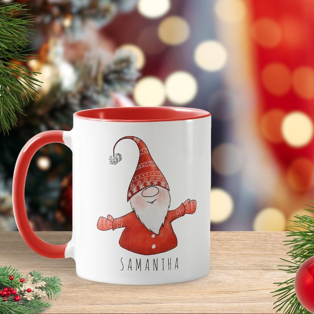 Mug Nom personnalisé Cute Gnome Rouge Noël (Créateur téléchargé)