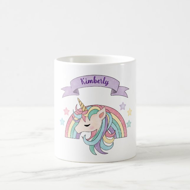 Mug Nom personnalisé Cute Pastel Unicorn & Sparkly Rai (Centre)
