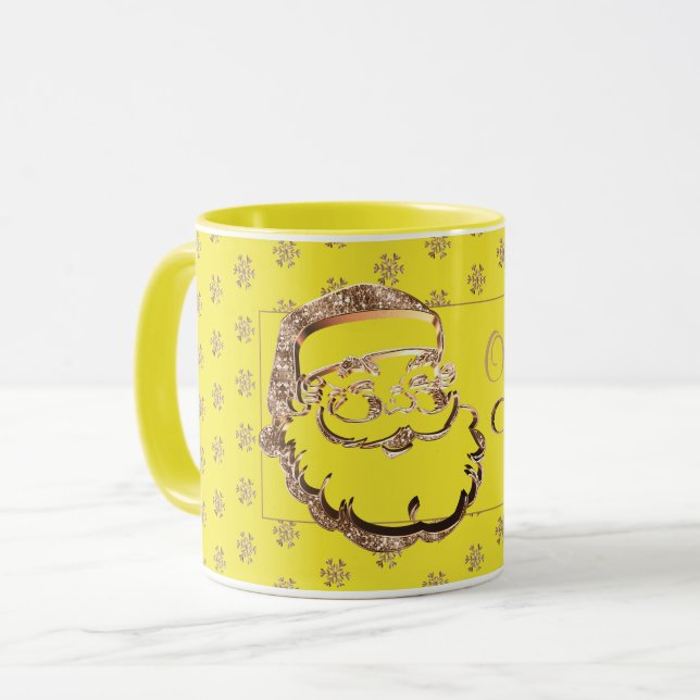 Mug Nom personnalisé Cute Père Noël Jaune Noël Or (Devant gauche)