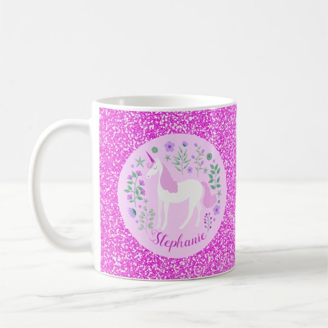Mug Nom personnalisé de la Parties scintillant Unicorn (Gauche)
