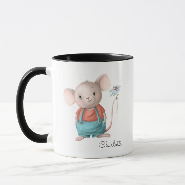 Mug Nom personnalisé de la souris à tenir la fleur (Gauche)