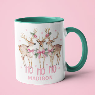 Mug Nom personnalisé de l'adorable Coquette Reindeer d