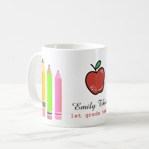 Mug Nom Personnalisé De L'Enseignant Pomme Et Crayon P