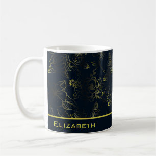 Mug Nom personnalisé de motif floral dégradé d'or