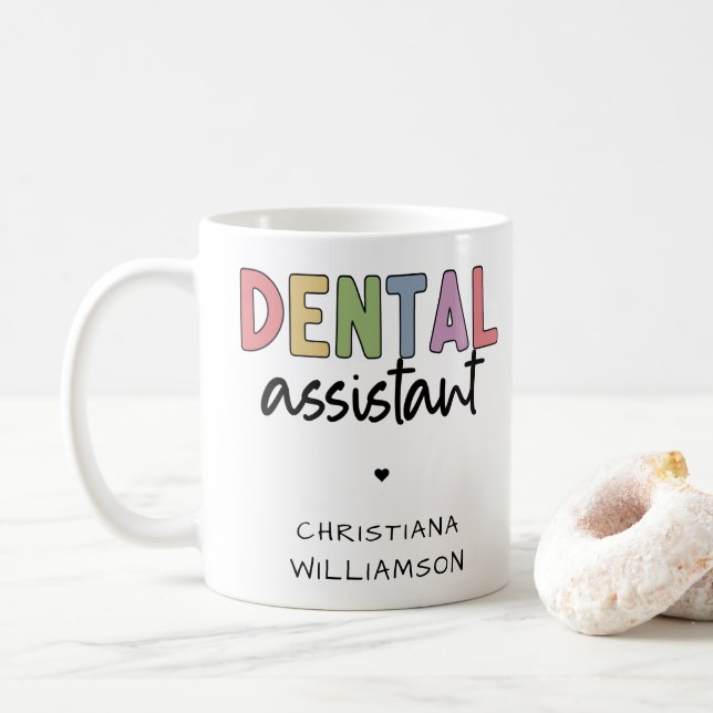 Mug Nom personnalisé Dental Assistant Cadeau (Avec donut)