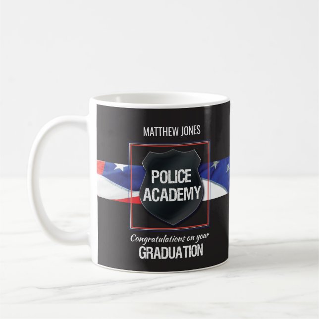 Mug Nom personnalisé, diplôme de l'académie de police (Gauche)