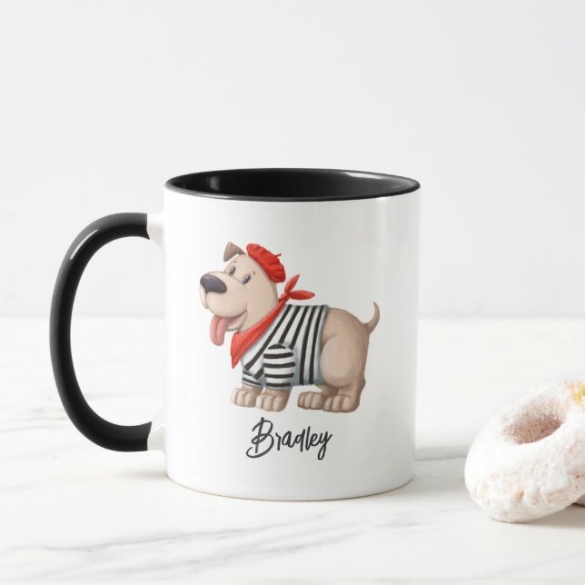 Mug Nom personnalisé du chien français mignon (Avec donut)
