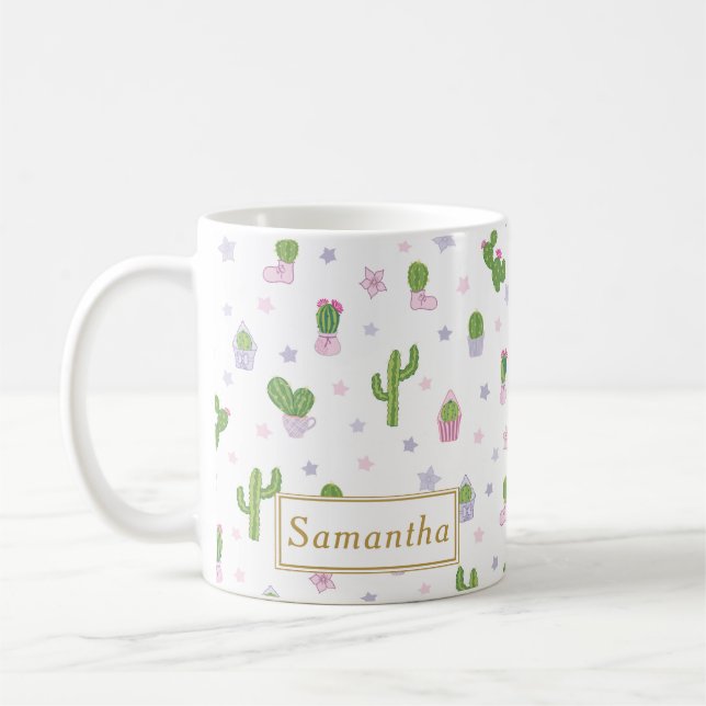 Mug Nom personnalisé du Motif Cactus Cute Unique (Gauche)