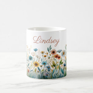 Mug Nom personnalisé Elégant aquarelle Floral Cadeau