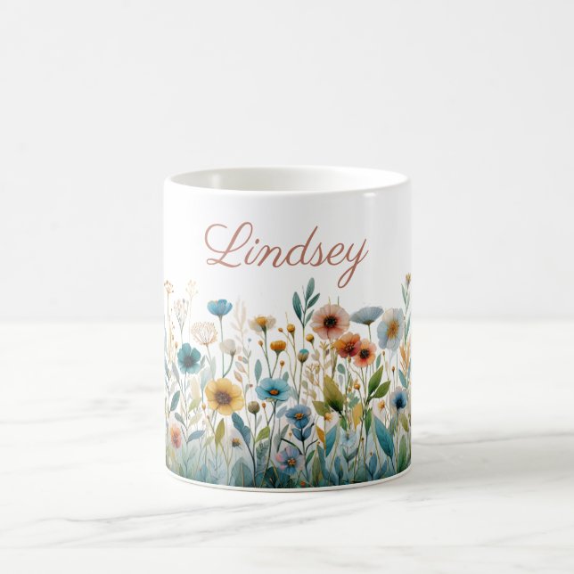 Mug Nom personnalisé Elégant aquarelle Floral Cadeau (Centre)