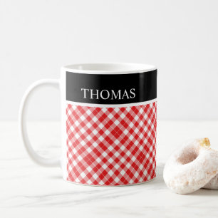 Mug Nom personnalisé En vichy blanc rouge personnalisé