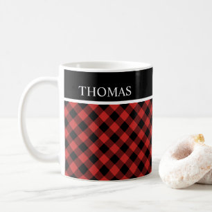 Mug Nom personnalisé En vichy rouge noir personnalisé