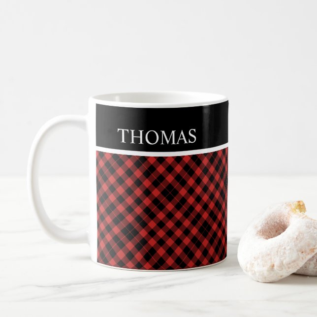 Mug Nom personnalisé En vichy rouge noir personnalisé (Avec donut)