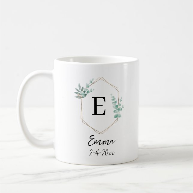 Mug Nom personnalisé et date de baptême JW Cadeaux (Gauche)