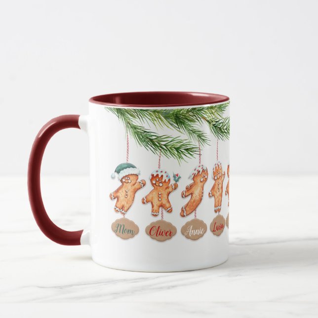 Mug Nom personnalisé famille art de Noël Pain d'épices (Gauche)
