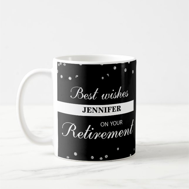 Mug Nom personnalisé, Félicitations à la retraite Noir (Gauche)