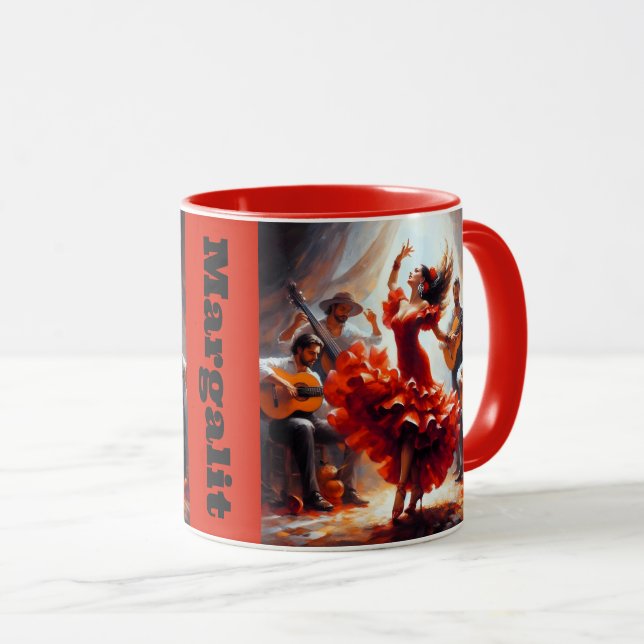 Mug Nom personnalisé Flamenco Latina Danse Danse Espag (Devant droit)
