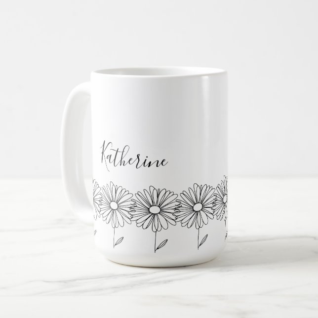 Mug Nom personnalisé Fleur de naissance marguerite d'a (Devant gauche)