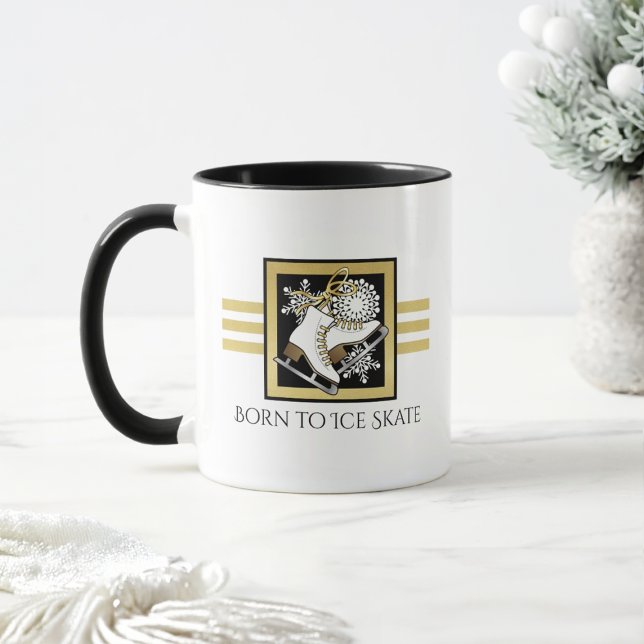 Mug Nom personnalisé Gold Black White Ice Patinage (Créateur téléchargé)