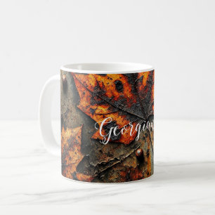 Mug Nom personnalisé Grungy Autumen Feuilles industrie