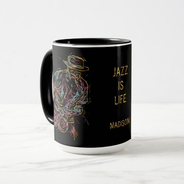 Mug Nom personnalisé Jazz Joueur coloré (Devant gauche)