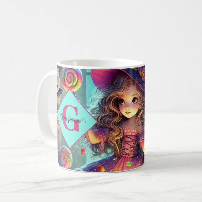 Mug Nom personnalisé Jote Whimsical Witch Halloween Tr (Devant gauche)