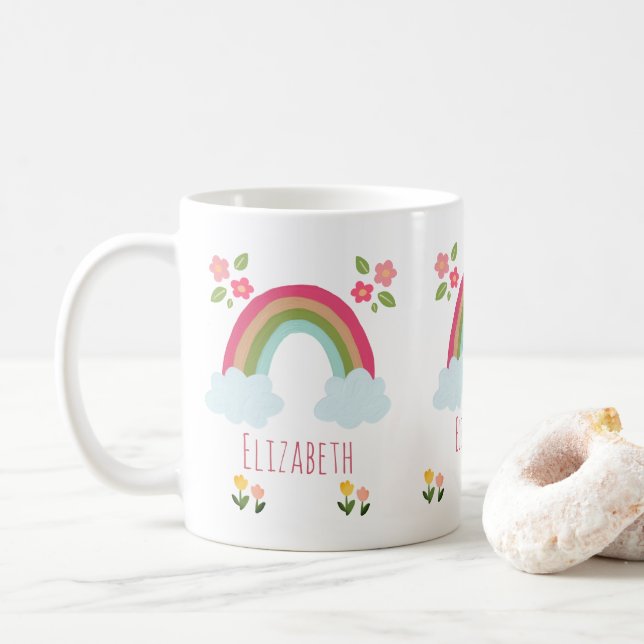 Mug Nom personnalisé Kids Cute rainbow girl rose (Avec donut)