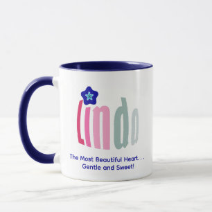 Mug Nom personnalisé "Linda" et fleur des yeux mal