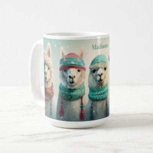 Mug Nom personnalisé Llamas d'hiver
