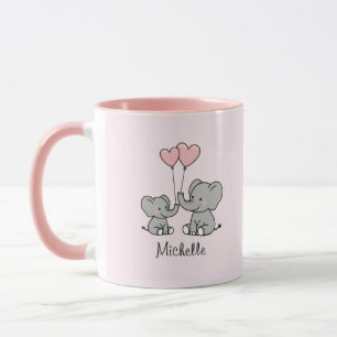 Mug Nom personnalisé Maman éléphant mignonne & Bébé Ro