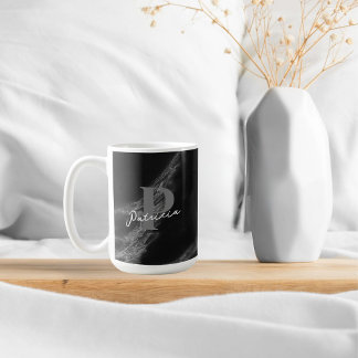 Mug Nom personnalisé Marbre de boisson élégant Noir
