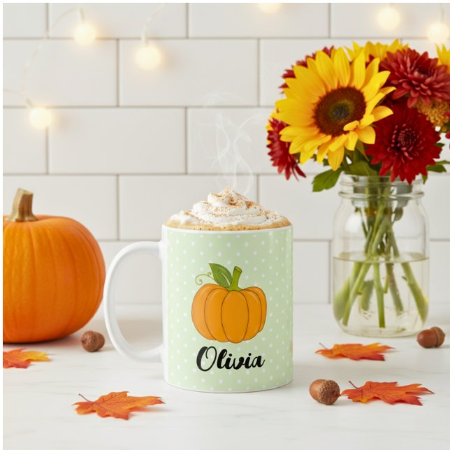 Mug Nom personnalisé mignon Point Polka et Citrouille (Créateur téléchargé)