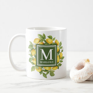 Mug Nom personnalisé Monogramme citron jaune