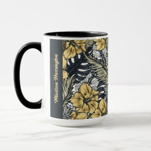 Mug Nom personnalisé Motif de feuilles et de fleurs tr