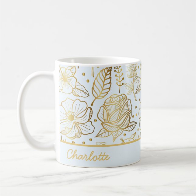 Mug Nom personnalisé motif floral doré (Gauche)