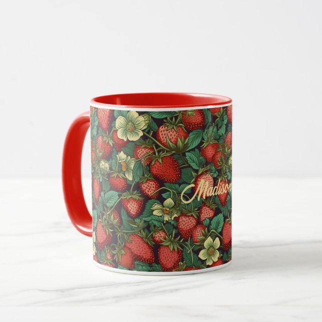 Mug Nom personnalisé Motif fraise (Devant gauche)