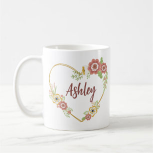 Mug Nom personnalisé Mug, Coeur floral Personnalisé