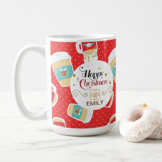 Mug Nom personnalisé Musiques cadeaux de Noël (Avec donut)