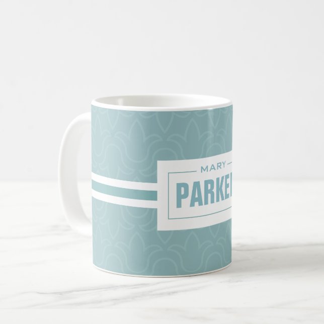 Mug Nom personnalisé / nom de famille bébé bleu floral (Devant gauche)