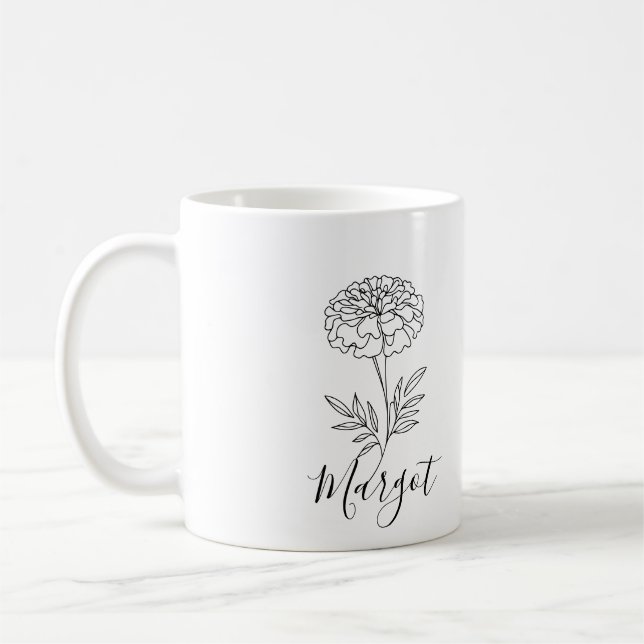 Mug Nom personnalisé Octobre Marigold Flower de naissa (Gauche)