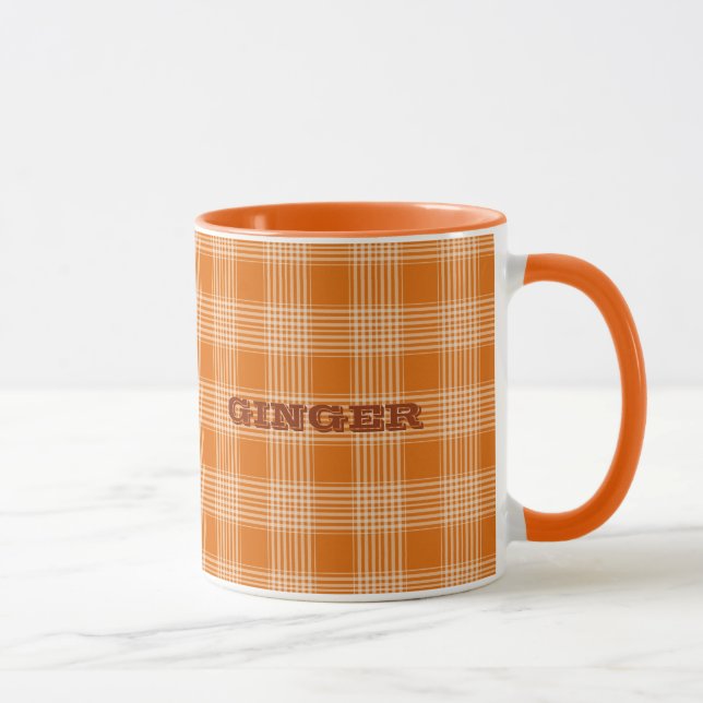 Mug Nom personnalisé Orange Plaid En vichy Motif (Droite)