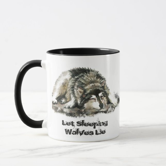 Mug Nom personnalisé ou texte Loup aquarelle animal (Gauche)