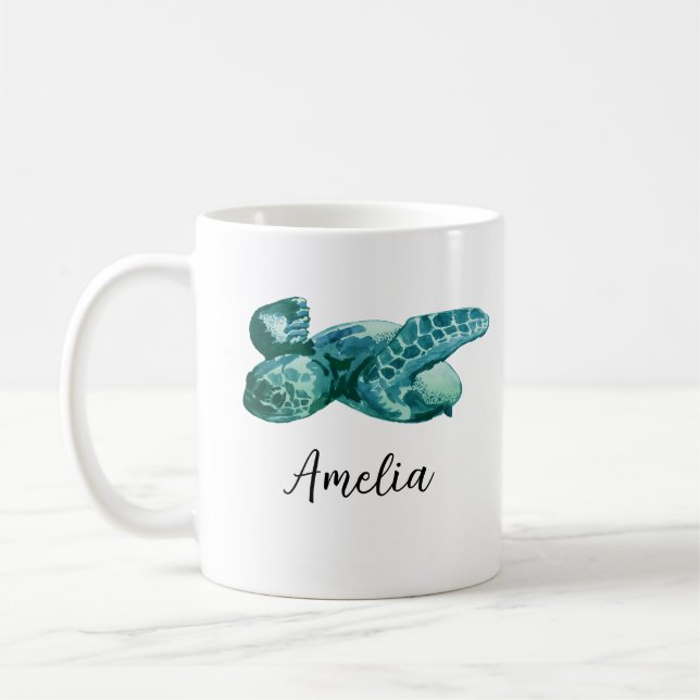 Mug Nom personnalisé Peinture de tortue marine (Gauche)
