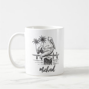 Mug Nom Personnalisé Pélican Sur Un Post Palm Tree